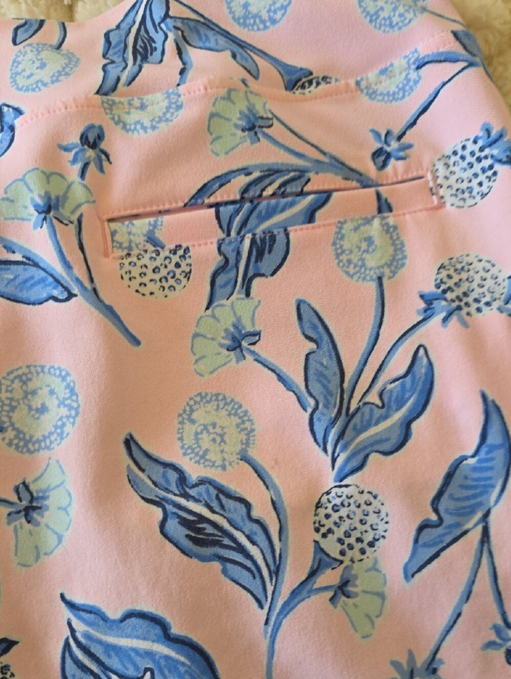 Lilly Pulitzer Pink Mini Skirt with Blue Floral Border Pattern - Picture 6 of 6